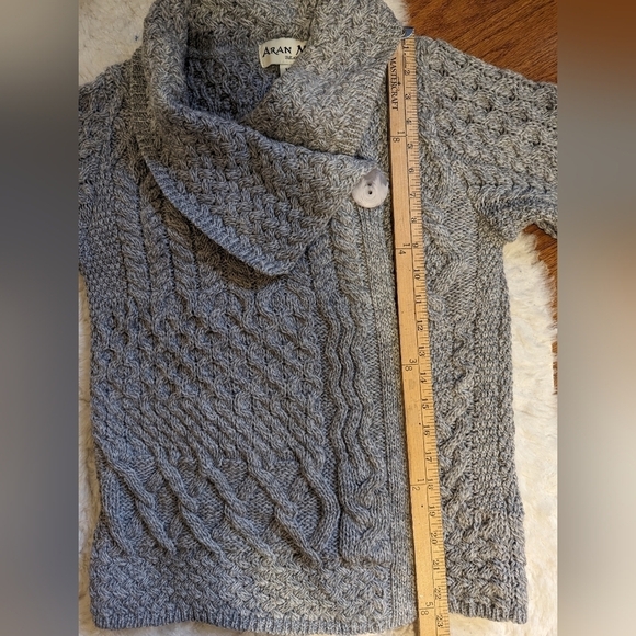 Aran mor Irish knit patchwork cardigan sweater small grey - Picture 15 of 16